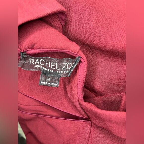 Rachel Zoe Baxter Cold-Shoulder Stretch-Crepe Gown Burgundy Ruffle Dress Sz 8 - Picture 4 of 8